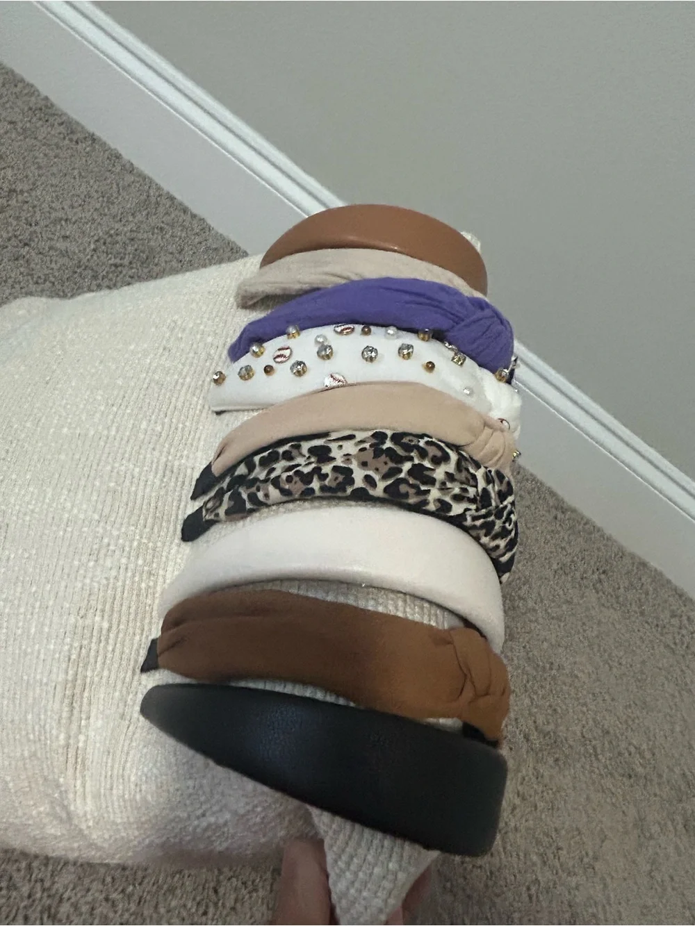 9 Assorted Women's Headbands - Neutral, Brown, White, Purple & Leopard